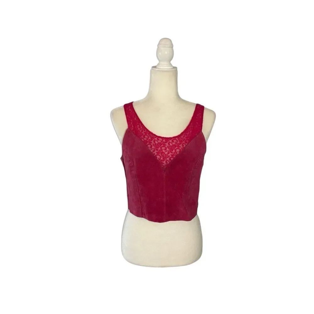 Vintage Don’t Stop pink suede and lace crop tank - L